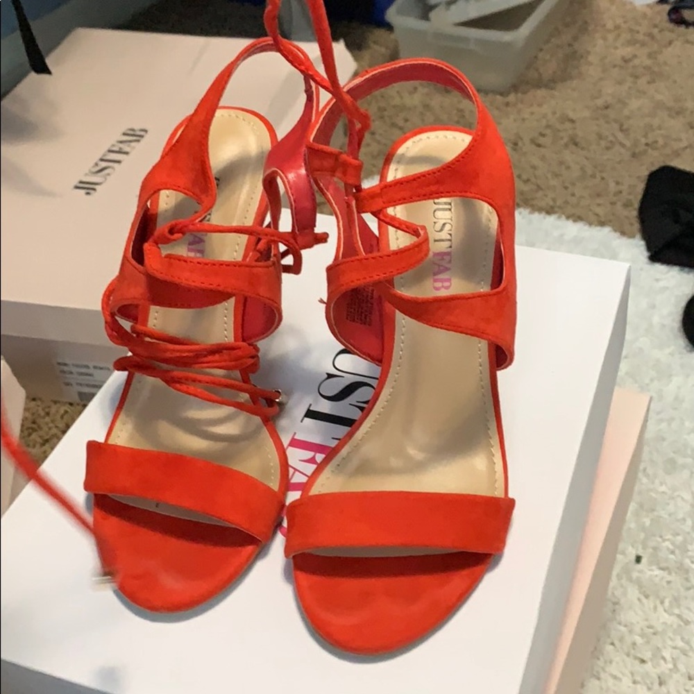 Red lace up heels
